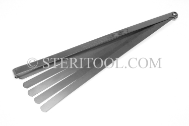 #99006 - 15 pc Stainless Steel Feeler Gauge Metric Set. 12"(300mm) in Fold out SS Frame. stainless steel, feeler, gauge